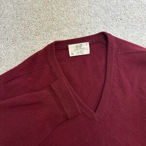 Lord Jeff Sweater Mens Large Red Lambswool V-Neck Vintage Made in USA